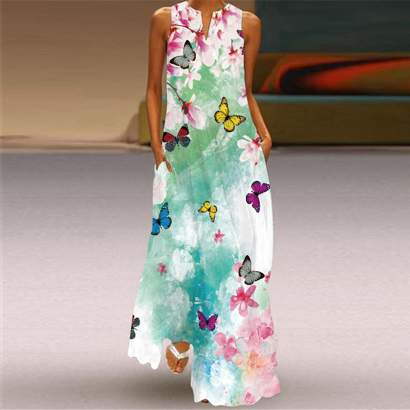 Robe longue à imprimé rétro et col en V signée Amélie Morin
