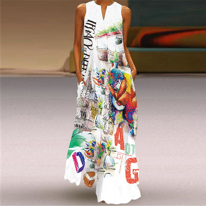 Robe longue imprimée rétro par Amélie Morin