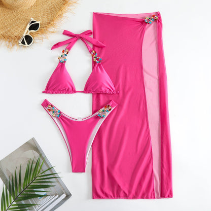Ensemble bikini trois pièces en maille éclatante par Amélie Morin