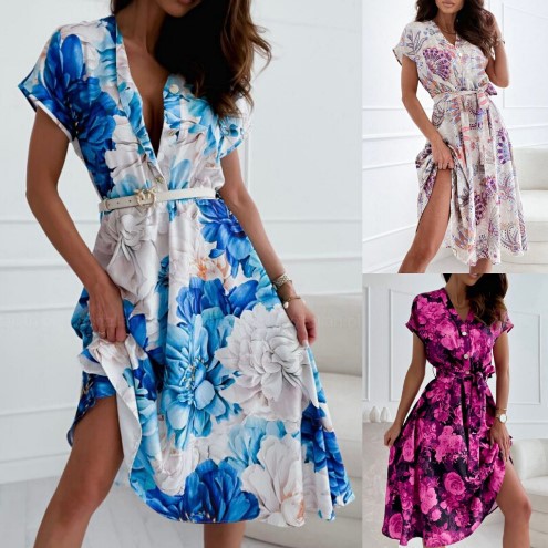 Vibrant Floral Elizabeth Ainsley V-Neck Summer Dress