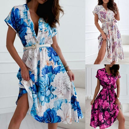 Vibrant Floral Elizabeth Ainsley V-Neck Summer Dress