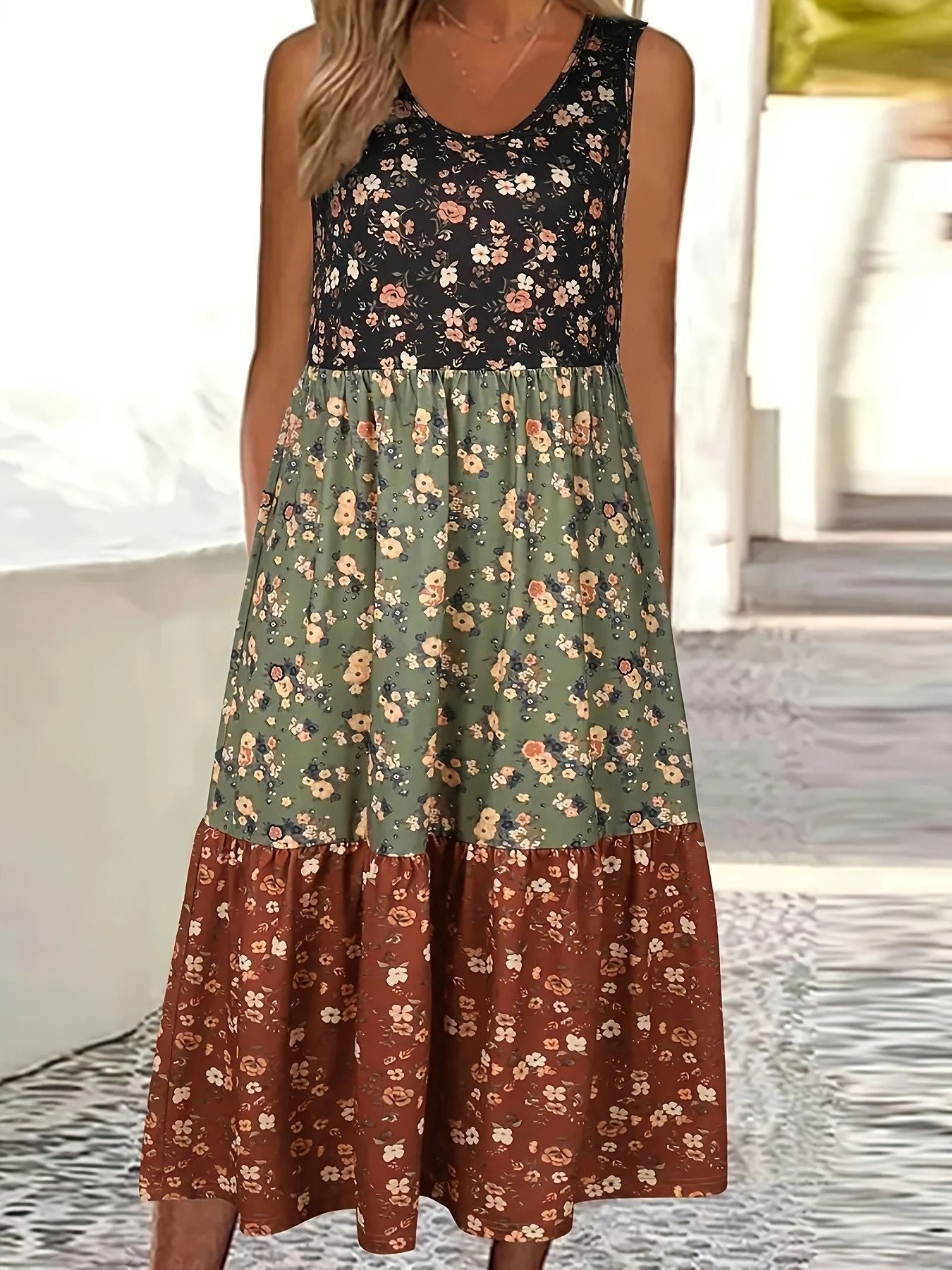 Robe gilet décontractée à volants fleurie Amelie Morin