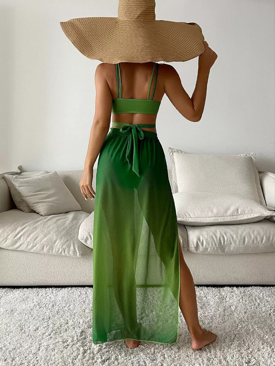 Ensemble bikini trois pièces Amelie Morin vert dégradé