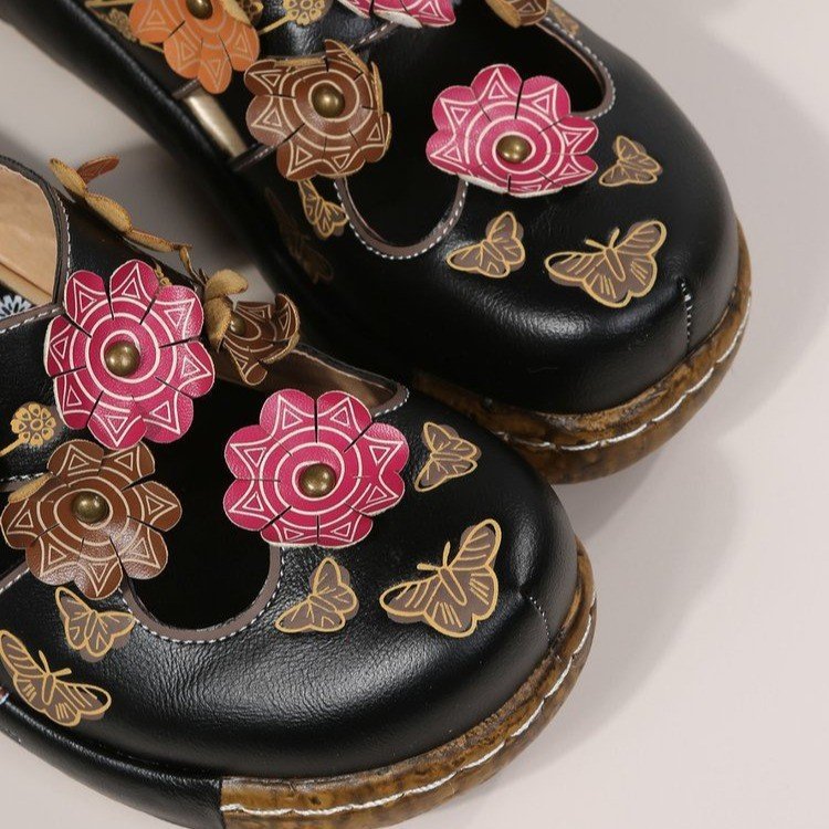 Sandales bohèmes à fleurs Amelie Morin à bout rond