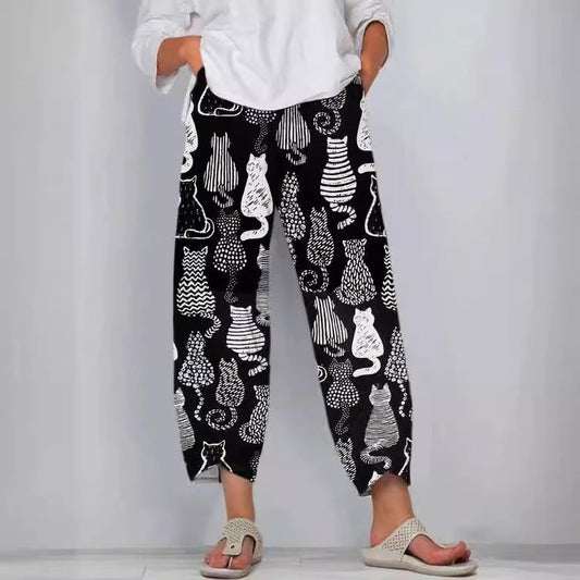 Pantalon en lin artistique Amelie Morin à motif 3D