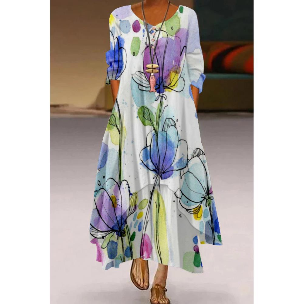 Robe trapèze florale artistique par Amélie Morin