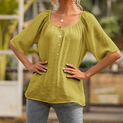 Chic Square Collar Top Elizabeth Ainsley Short Sleeve
