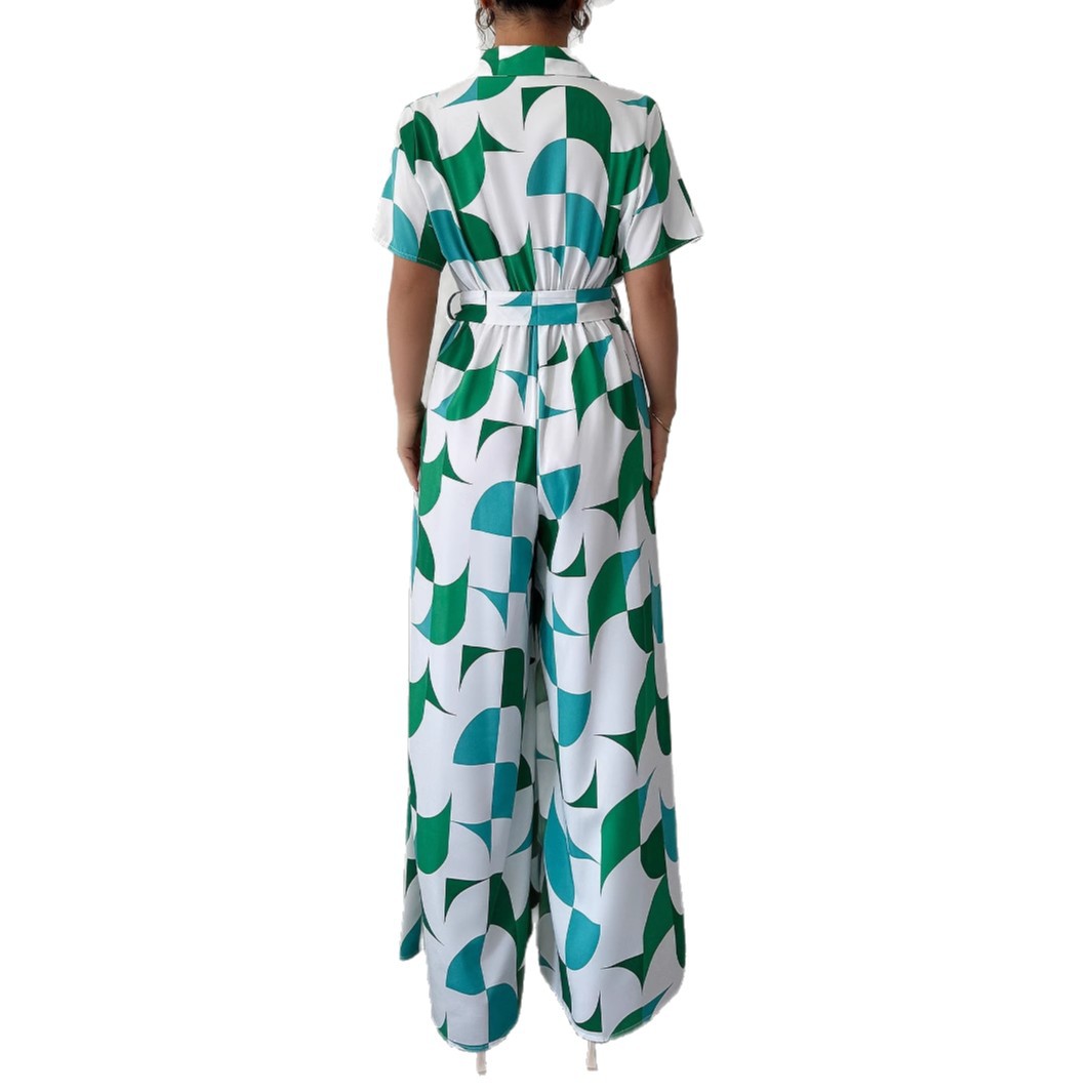 Combinaison chic verte Amelie Morin à jambes larges