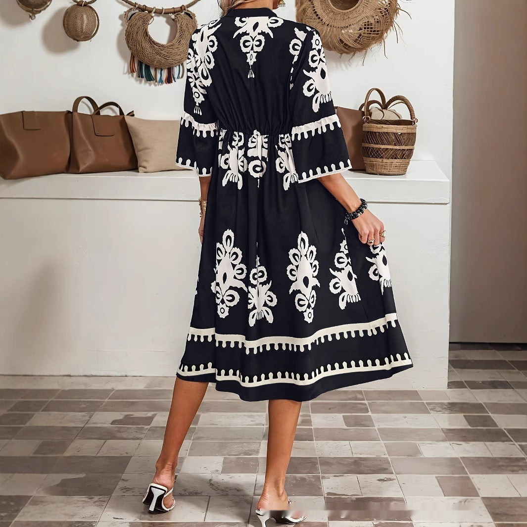 Robe bohème à imprimé et col en V Amélie Morin