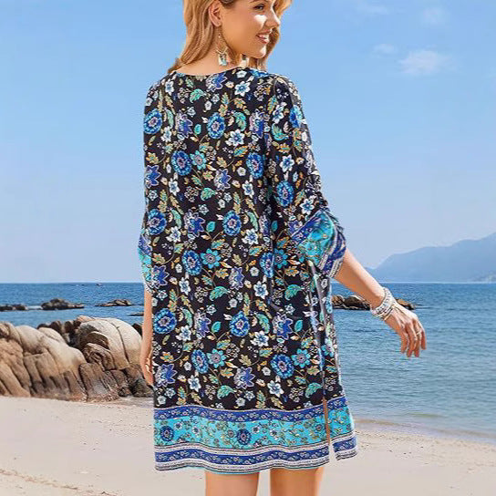 Robe mini à franges Amelie Morin style bohème fleuri