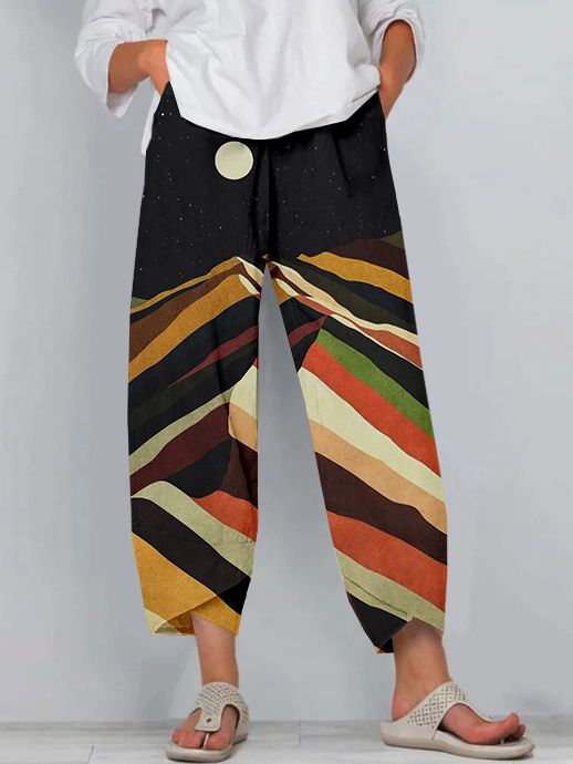 Pantalon en lin artistique Amelie Morin à motif 3D