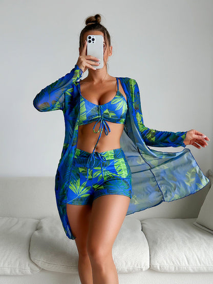 Ensemble bikini trois pièces Amélie Morin à imprimé vibrant