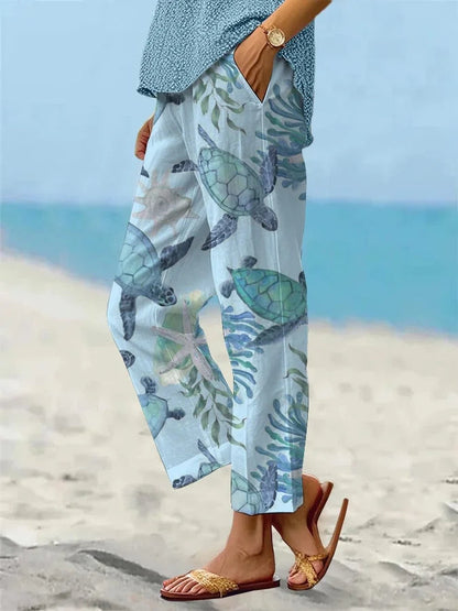 Pantalon court imprimé tortue de mer Amelie Morin