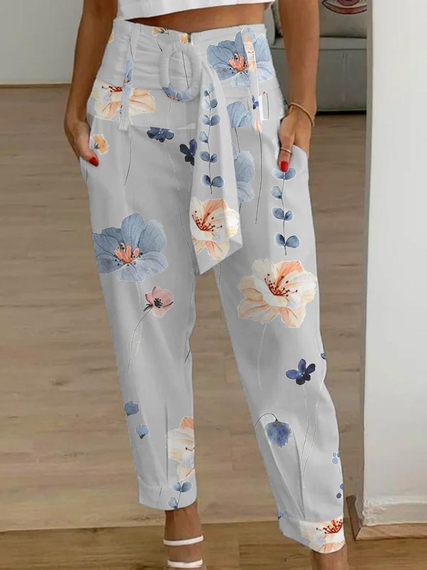 Pantalon court en lin fleuri Amelie Morin Femme