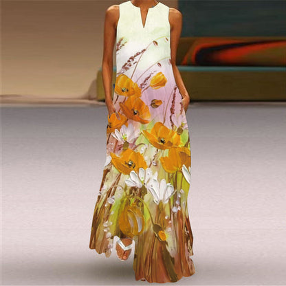 Robe maxi imprimée éclatante sans manches Amélie Morin