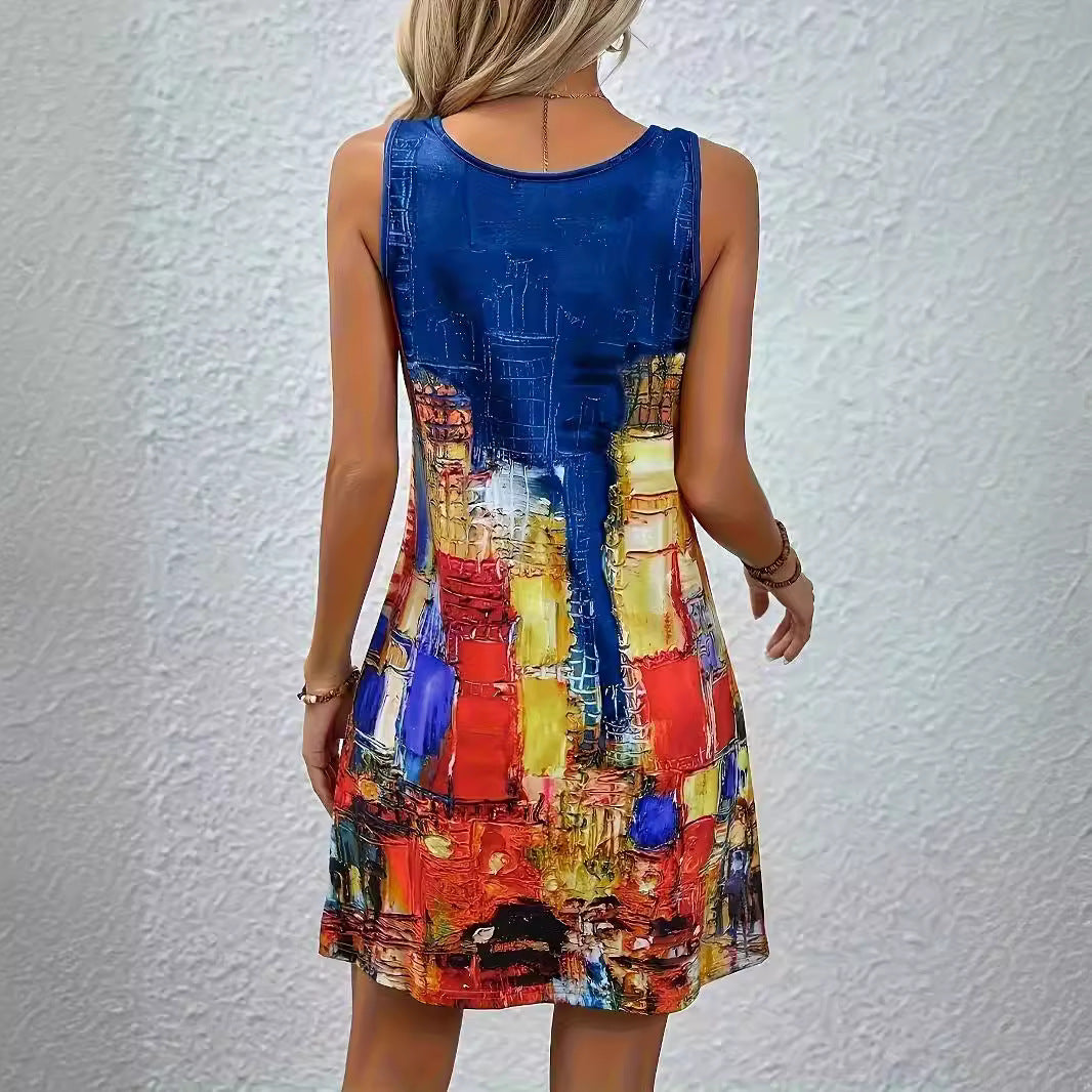 Robe trapèze d'été à imprimé vibrant Amélie Morin