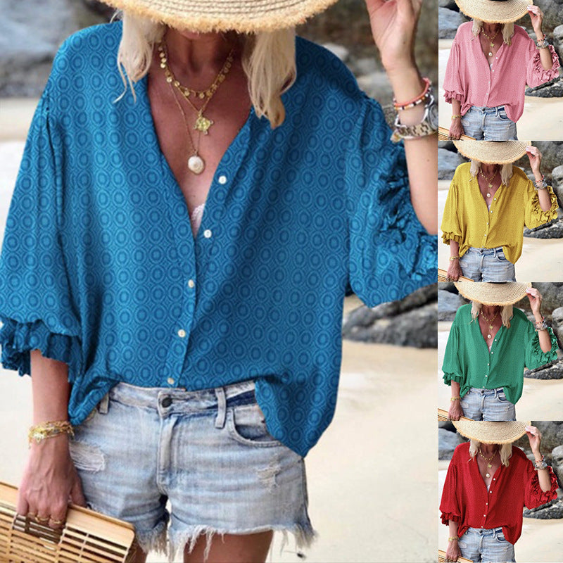 Chic Dot Button Down Blouse by Elizabeth Ainsley