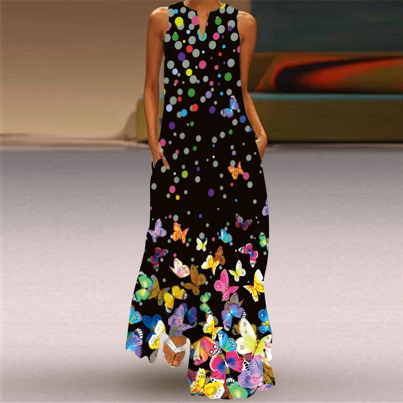 Robe maxi imprimée éclatante sans manches Amélie Morin