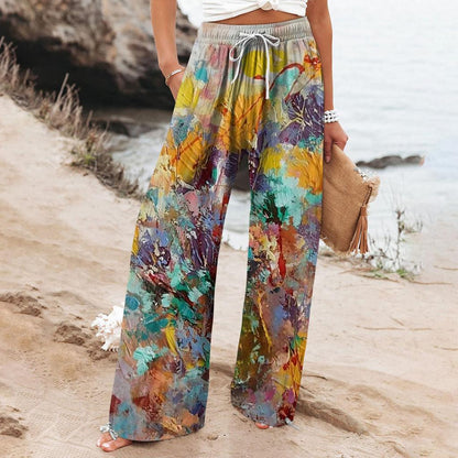 Pantalon large pour femme Amelie Morin à motif botanique bohème