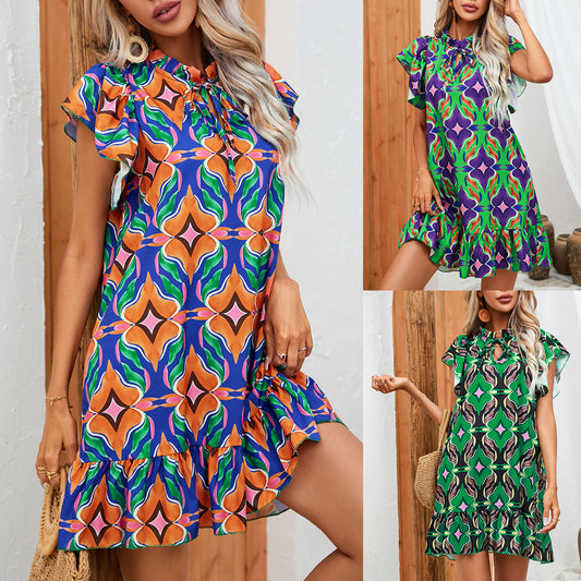 Robe à volants imprimée et vibrante par Amélie Morin
