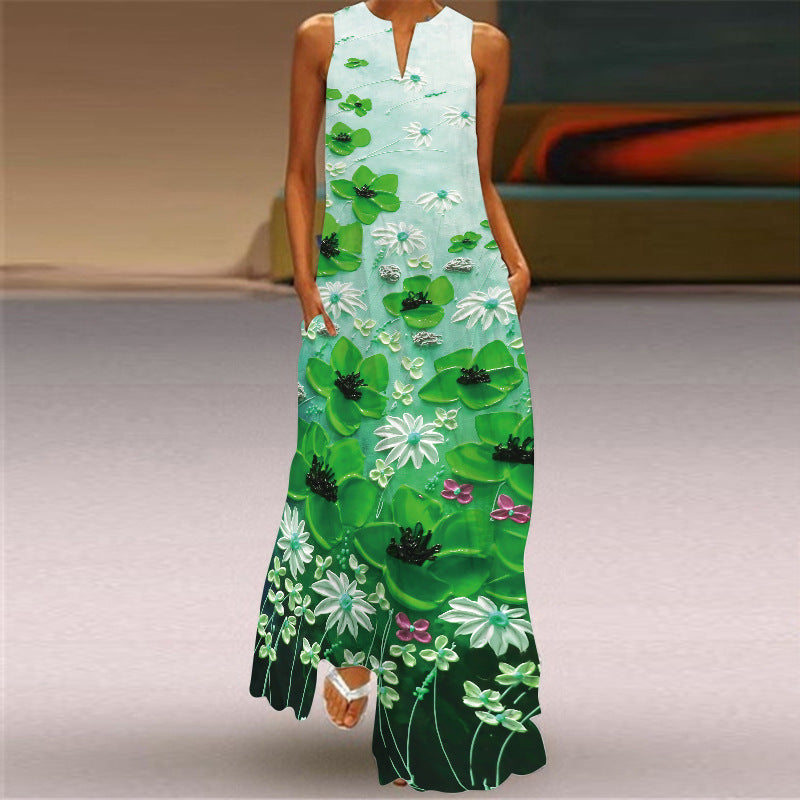 Robe maxi imprimée éclatante sans manches Amélie Morin