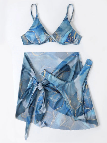 Ensemble bikini 3 pièces imprimé marbre Amélie Morin