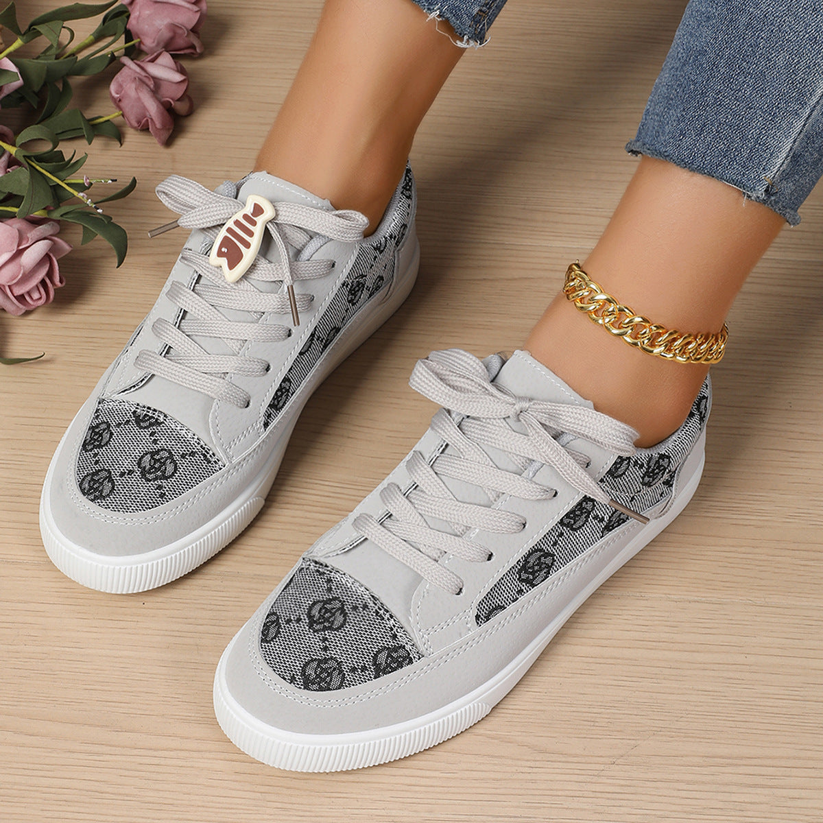 Floral Embroidered Elizabeth Ainsley Casual Sneakers