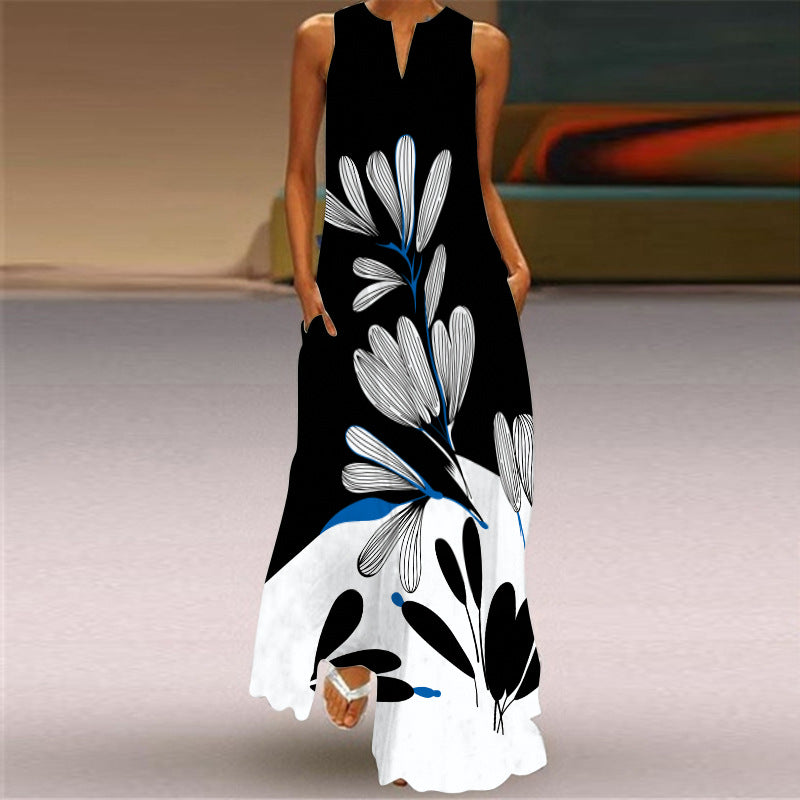 Robe maxi imprimée éclatante sans manches Amélie Morin
