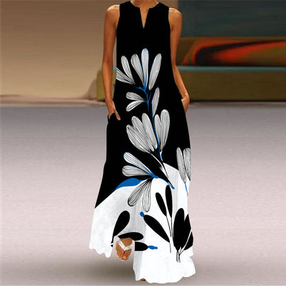 Robe maxi imprimée éclatante sans manches Amélie Morin
