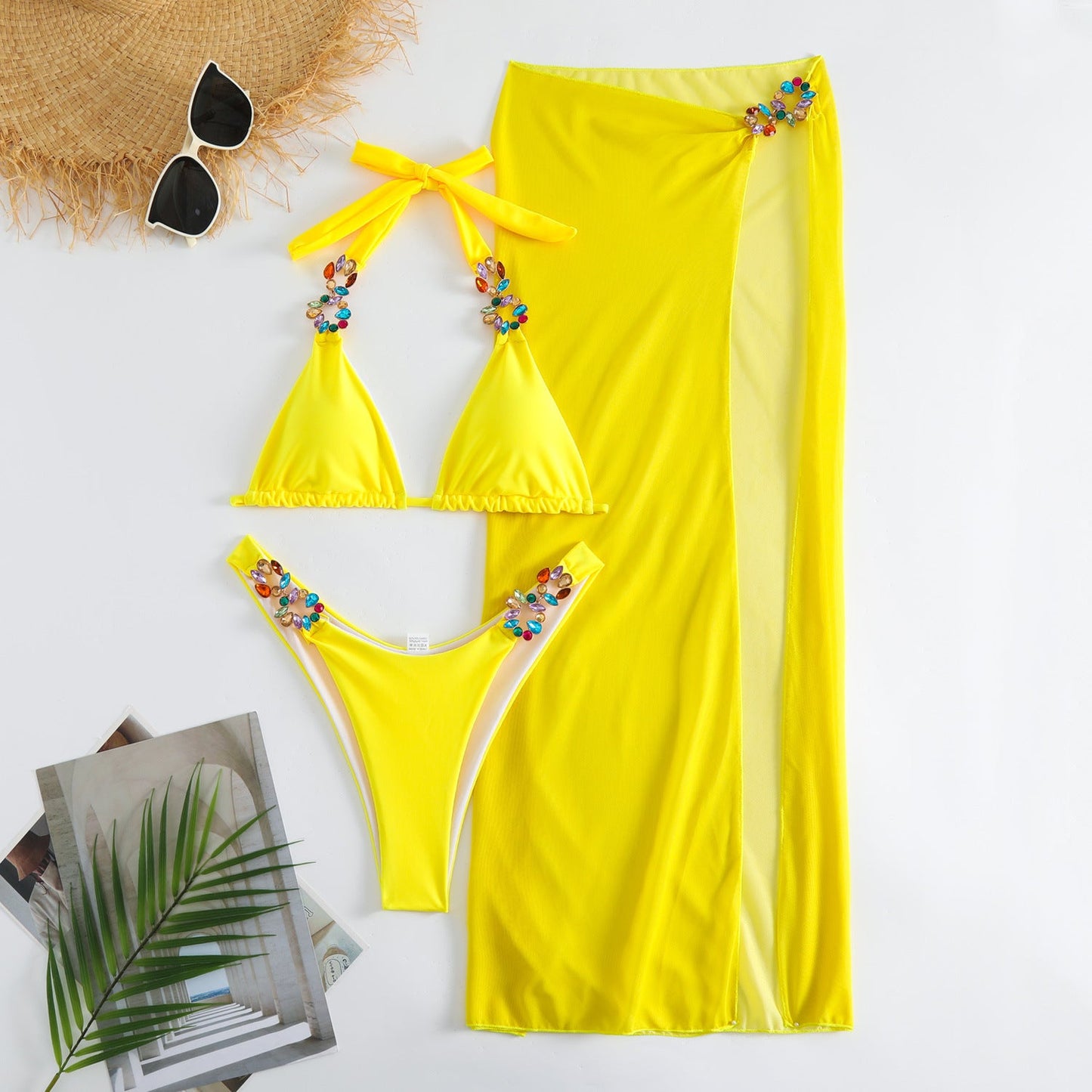 Ensemble bikini trois pièces en maille éclatante par Amélie Morin