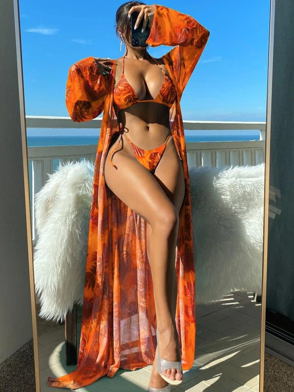 Ensemble bikini à manches longues Amélie Morin à imprimé floral vibrant