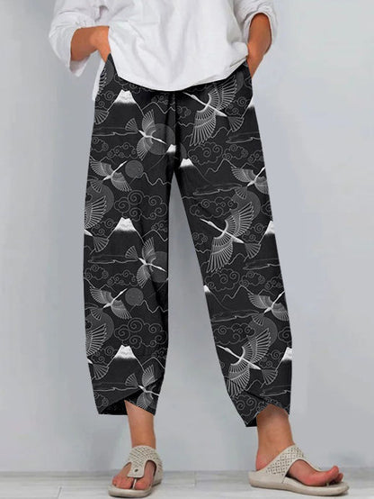 Pantalon en lin artistique Amelie Morin à motif 3D