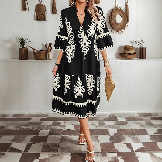 Robe bohème à imprimé et col en V Amélie Morin