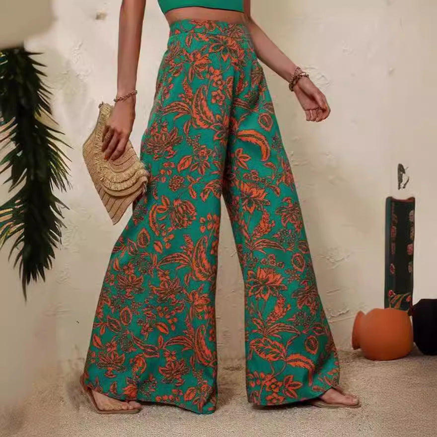 Pantalon large élégant à motif floral par Amélie Morin