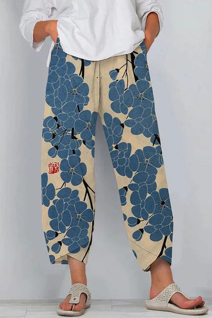 Pantalon en lin artistique Amelie Morin à motif 3D
