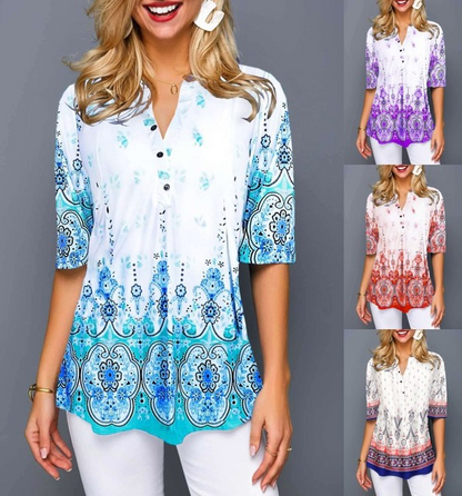Boho Print Elizabeth Ainsley Comfortable Everyday Shirt