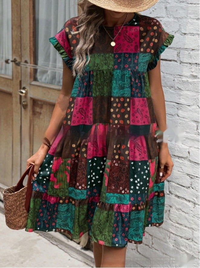 Robe midi d'été patchwork bohème Amélie Morin