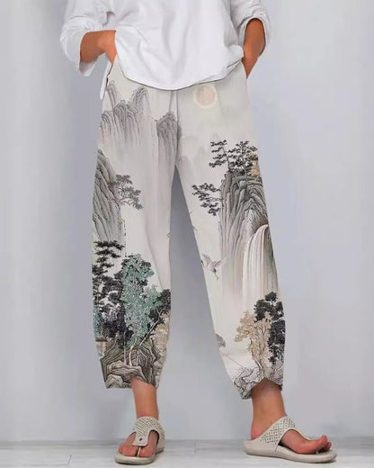 Pantalon en lin artistique Amelie Morin à motif 3D