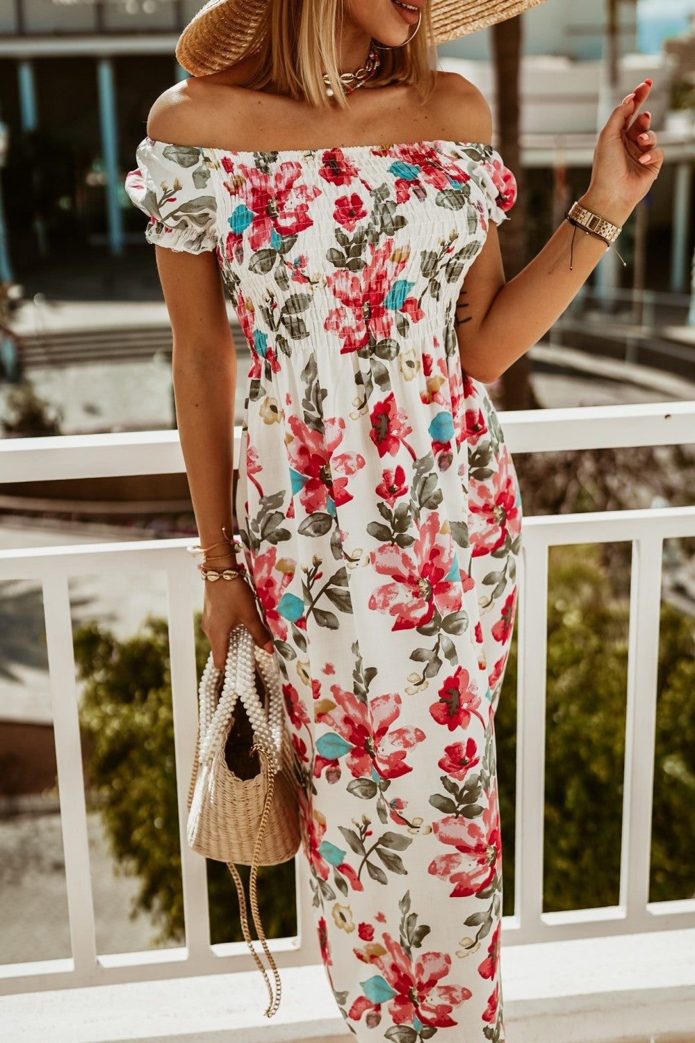 Robe d'été bohème à épaules dénudées Amelie Morin imprimée