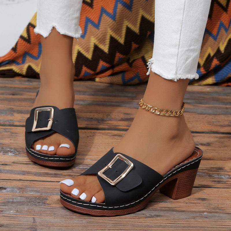 Chic Buckle High Heel Sandals by Elizabeth Ainsley