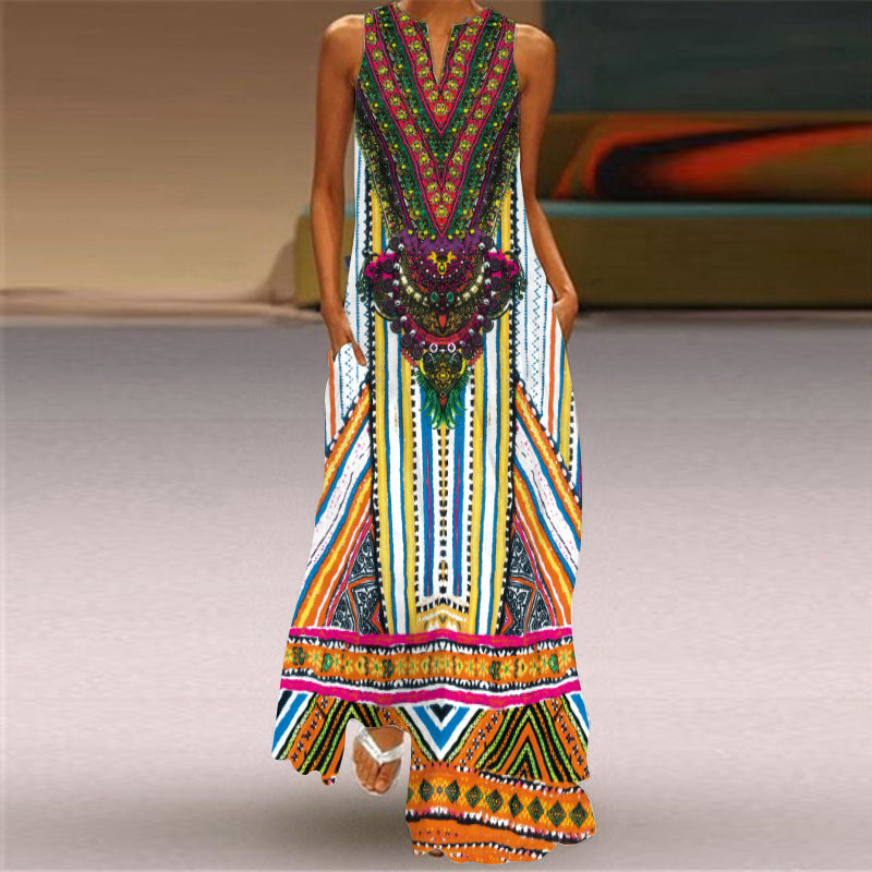 Retro Print Long Dress by Elizabeth Ainsley