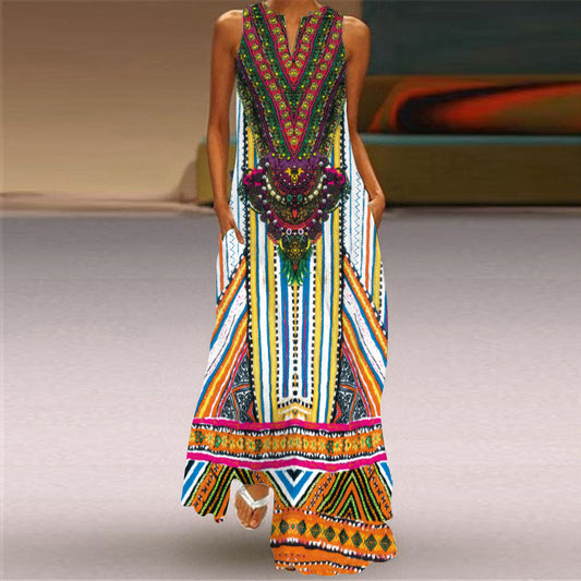 Retro Print Long Dress by Elizabeth Ainsley