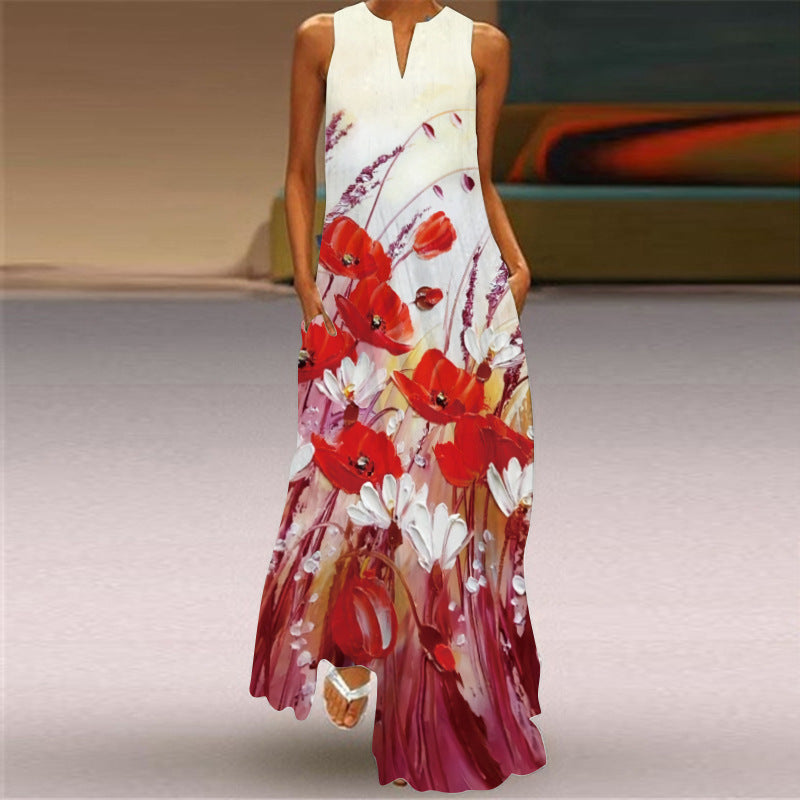 Robe maxi imprimée éclatante sans manches Amélie Morin