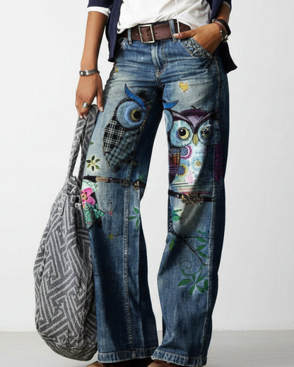 Pantalon large à motif floral artistique par Amélie Morin