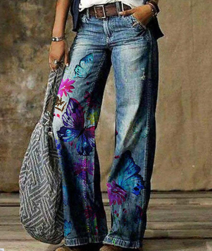 Pantalon large à motif floral artistique par Amélie Morin