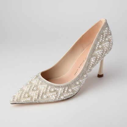 Escarpins à talons aiguilles ornés de perles, signés Amélie Morin