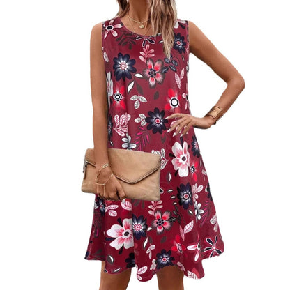 Robe sans manches trapèze à imprimé floral signée Amélie Morin