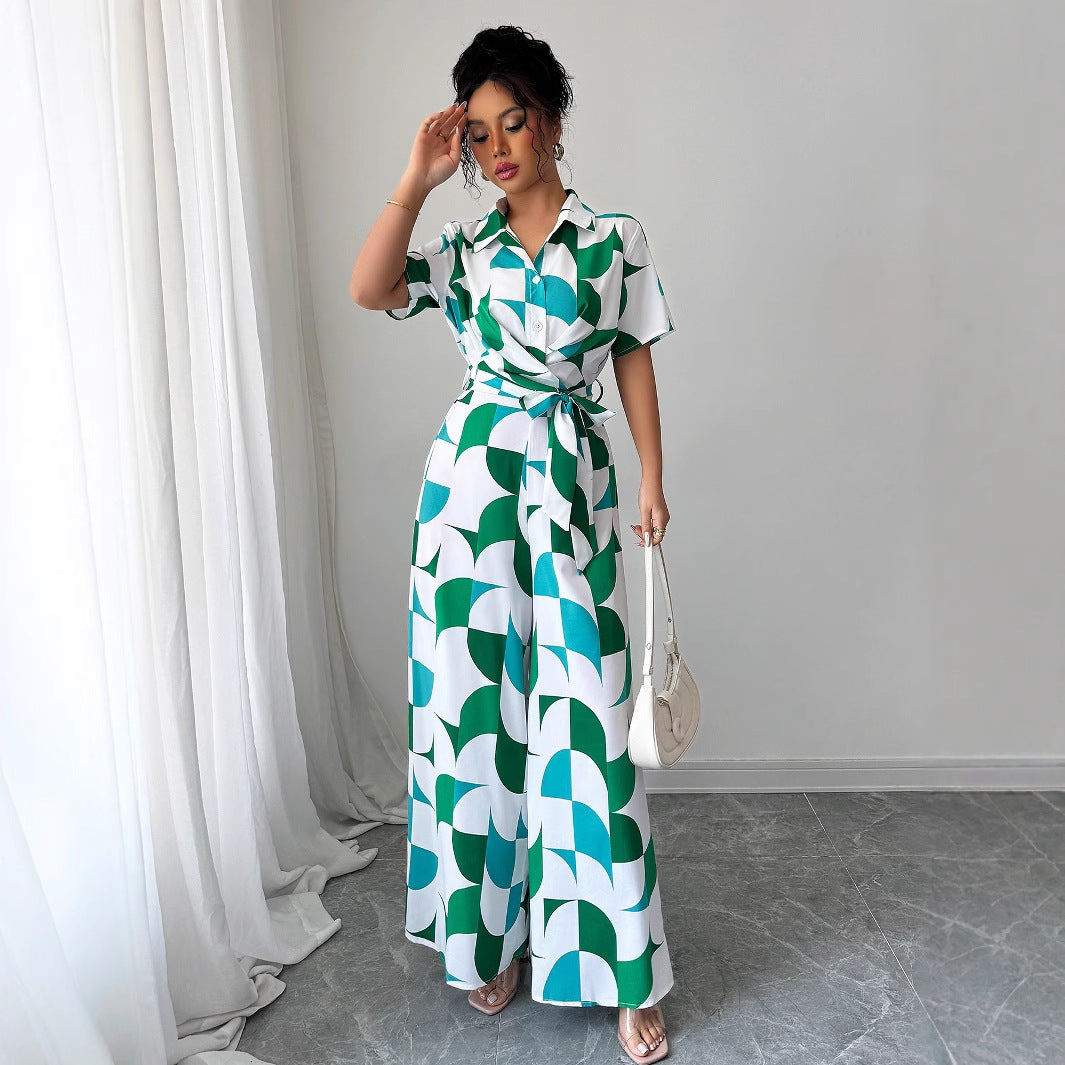 Combinaison chic verte Amelie Morin à jambes larges