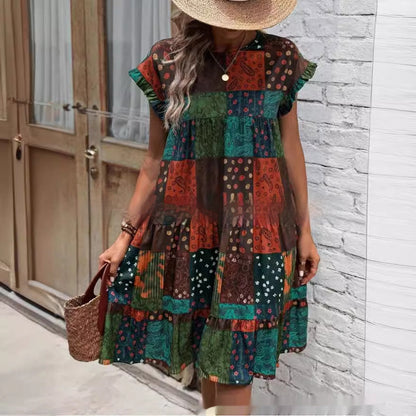 Boho Patchwork Elizabeth Ainsley Summer Midi Dress