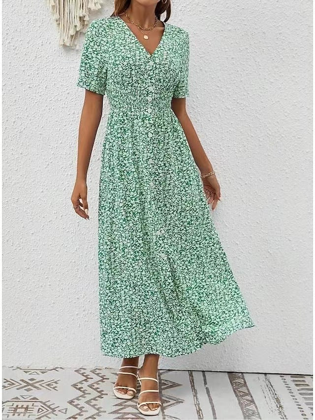 Robe fendue élégante à col en V signée Amélie Morin